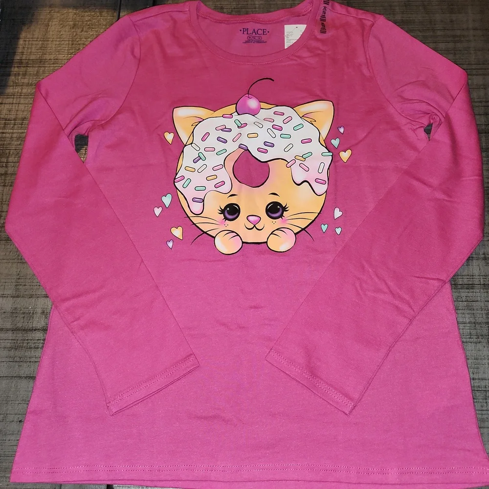 NWT The Children's Place Pink Cat Donut Long Sleeve Shirt